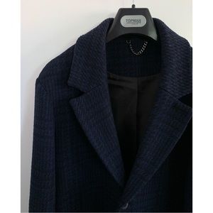 Topman wool overcoat blue/black houndstooth